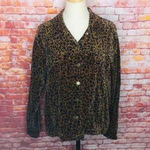 Vintage Joes New York Leopard Print Button Down Cropped  Trucker Jacket